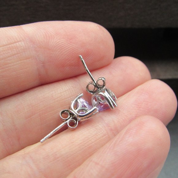 Sterling Ornate Triangle Amethyst Stud Earrings - Picture 4 of 7
